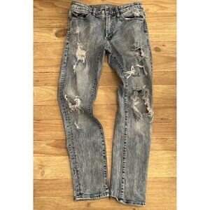 American Eagle Mens SLIM TAPER  Flex Jean Light Wash Low Rise Distressed 29 x 30